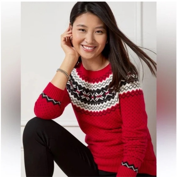 Talbots Red and Black Fair Isle Sweater Large petite - Picture 1 of 7